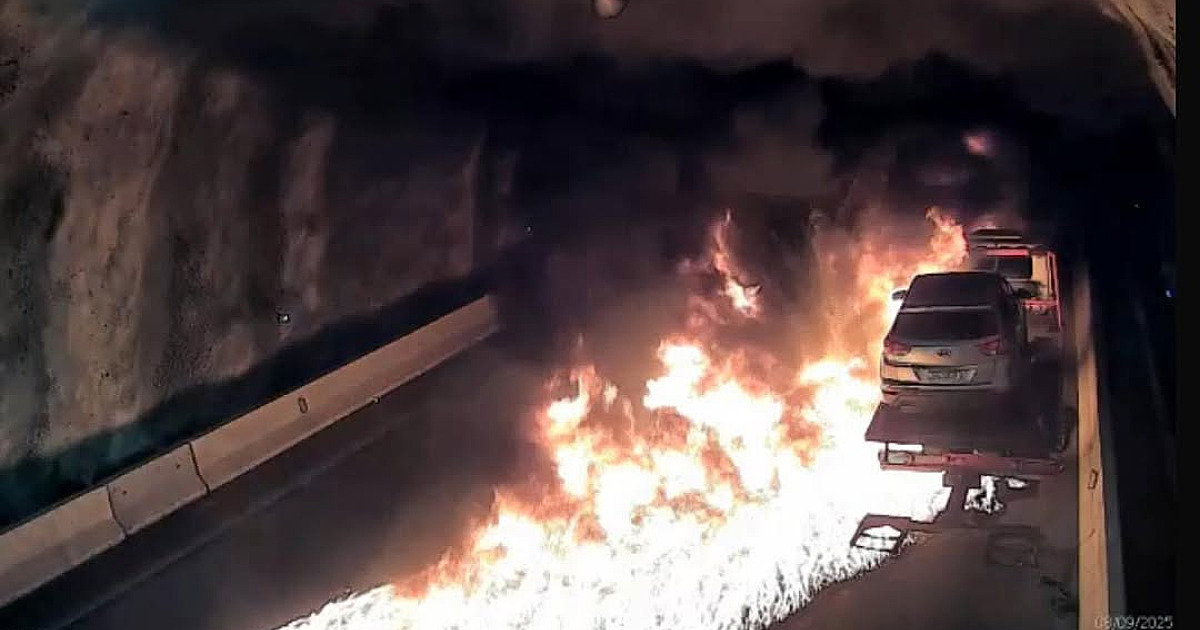 Incêndio em reboque bloqueia túnel na Rodovia dos Tamoios nesta segunda-feira