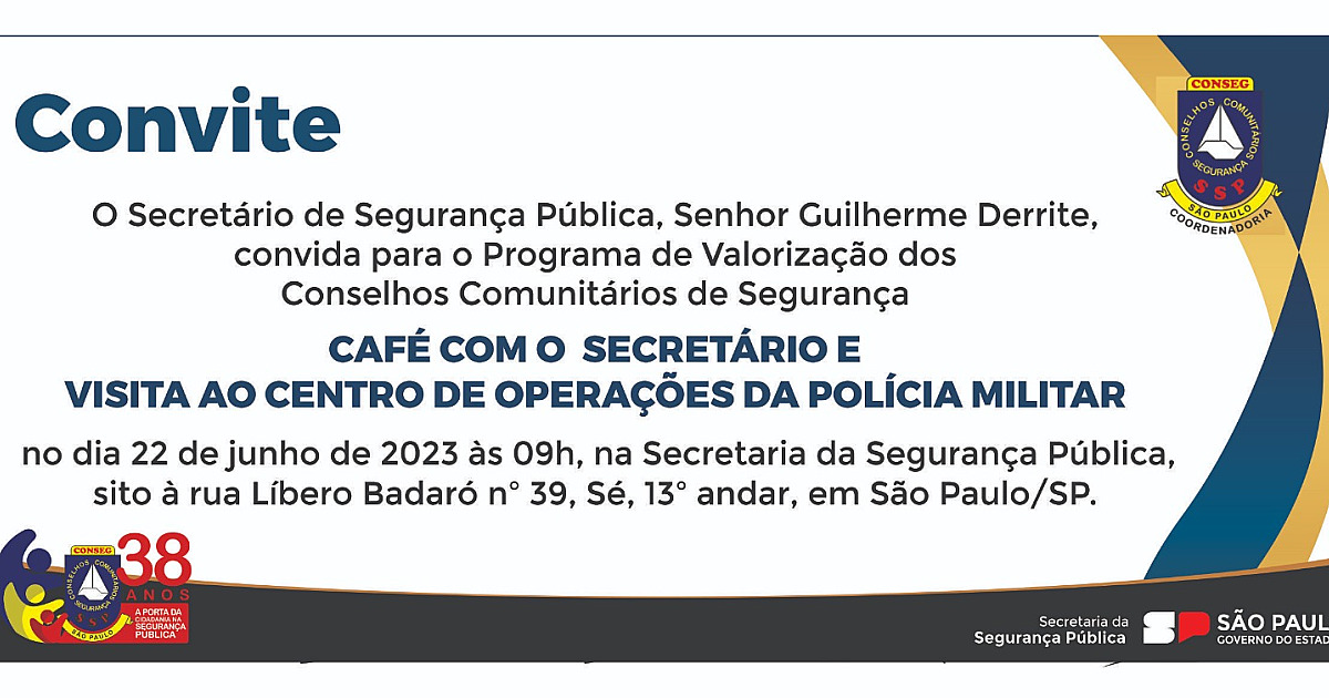 Secretário de Segurança Pública se reúne para café da manhã e visita ao Copom com representantes dos Consegs Paulistas