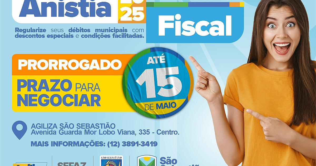 Campanha de Anistia Fiscal de São Sebastião segue até 15 de maio com descontos de até 100%