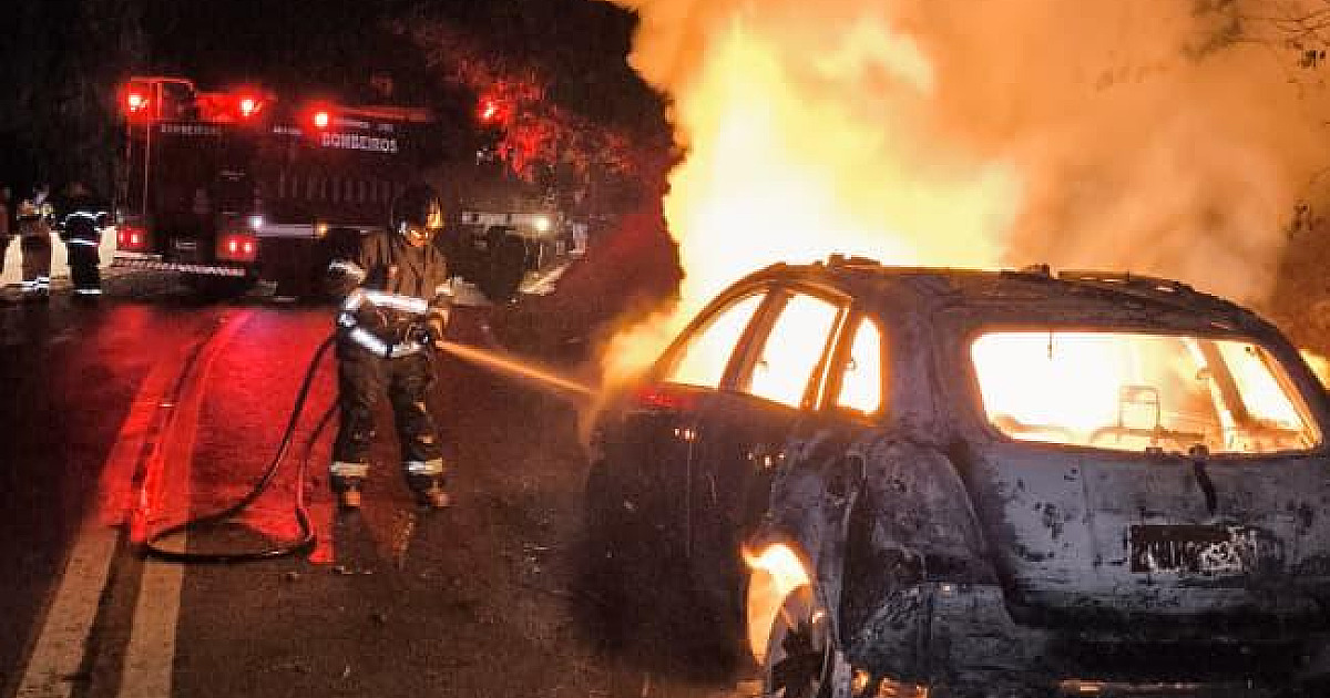 Rodovia em Ubatuba fica interditada após incêndio atingir veículo em trecho de serra