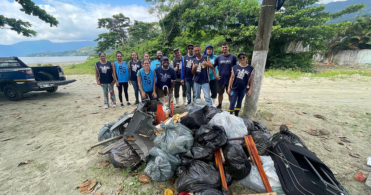 Ação de limpeza e educação ambiental retira 264 kg de resíduos do mangue da Enseada